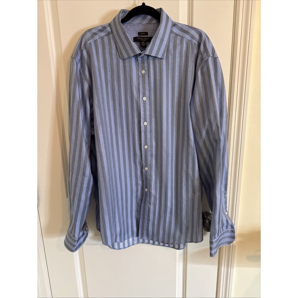 Pronto Uomo Men's Non-Iron Long Sleeve Dress Shirt Blue Patterned Stripes  XXL